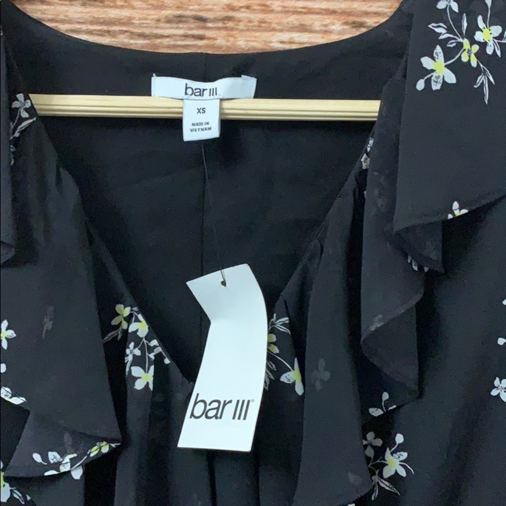 NWT Bar III• Black Floral Ruffle Dress - Picture 3 of 7